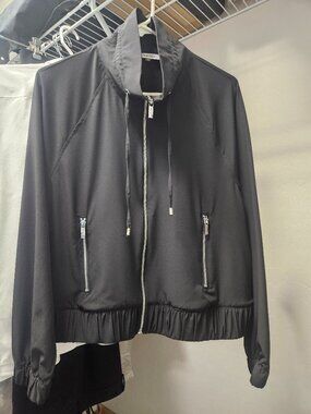 Calvin Klein Full-Zip Utility Jacket w/ Zip Pockets, Drawstring - Black - Sz M